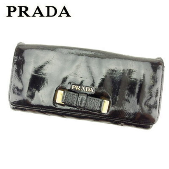 Prada long Wallet zipper ribbon motif Black leather - Picture 1 of 6